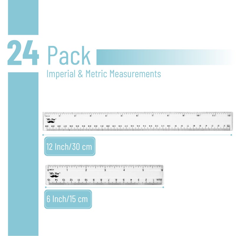 Mr. Pen- Ruler, 24 Pc Rulers (12"",6""), Clear, Plastic, Drafting Tools, Inches and Centimeters - Image 2